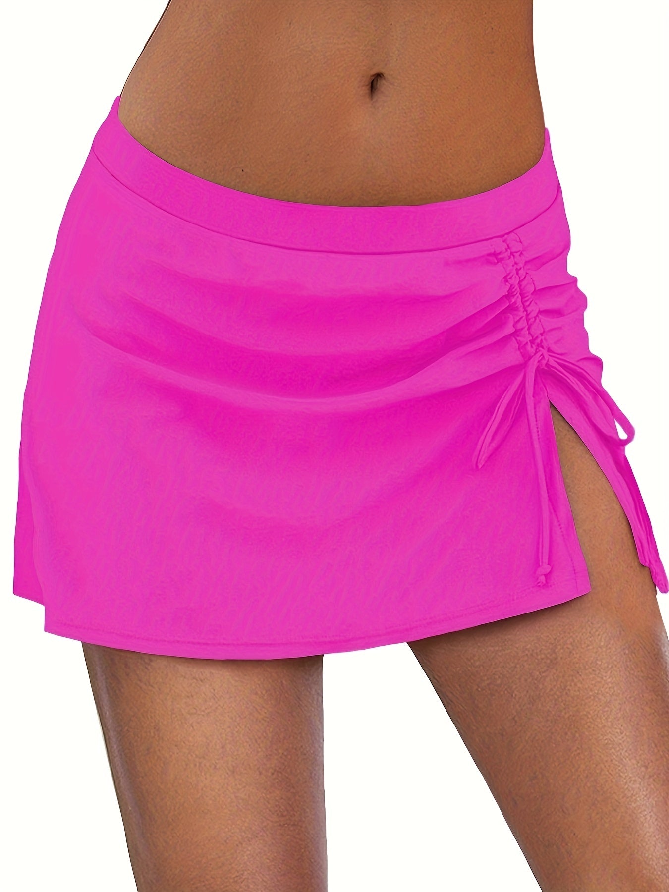 Ruched Side Slit Bikini Bottom Skirted Swim Briefs