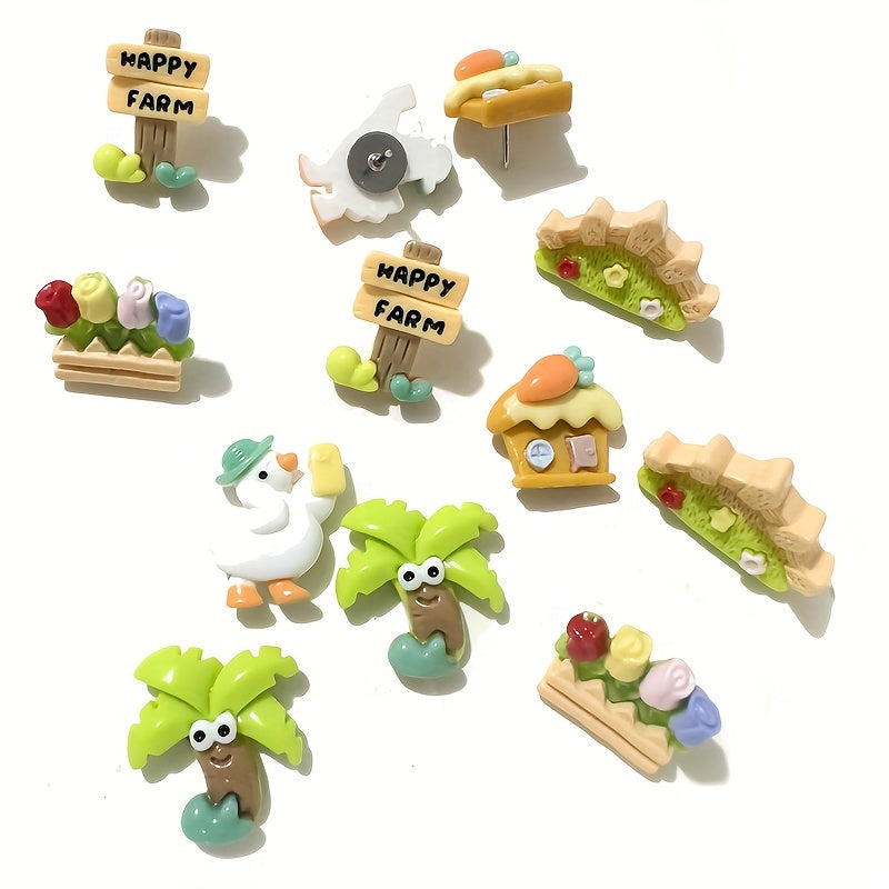 12pcs Coconut Tree Duck Road Sign Push Pins Decoration Pins
