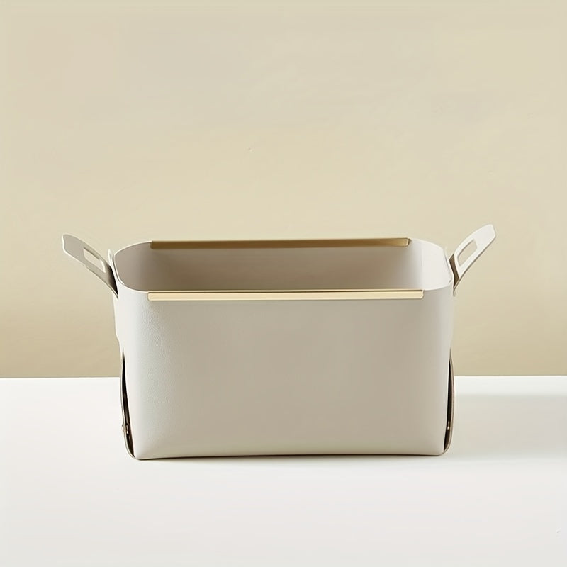 Desktop PU Leather Storage Basket Foldable Storage Box With Handle
