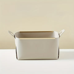 Desktop PU Leather Storage Basket Foldable Storage Box With Handle