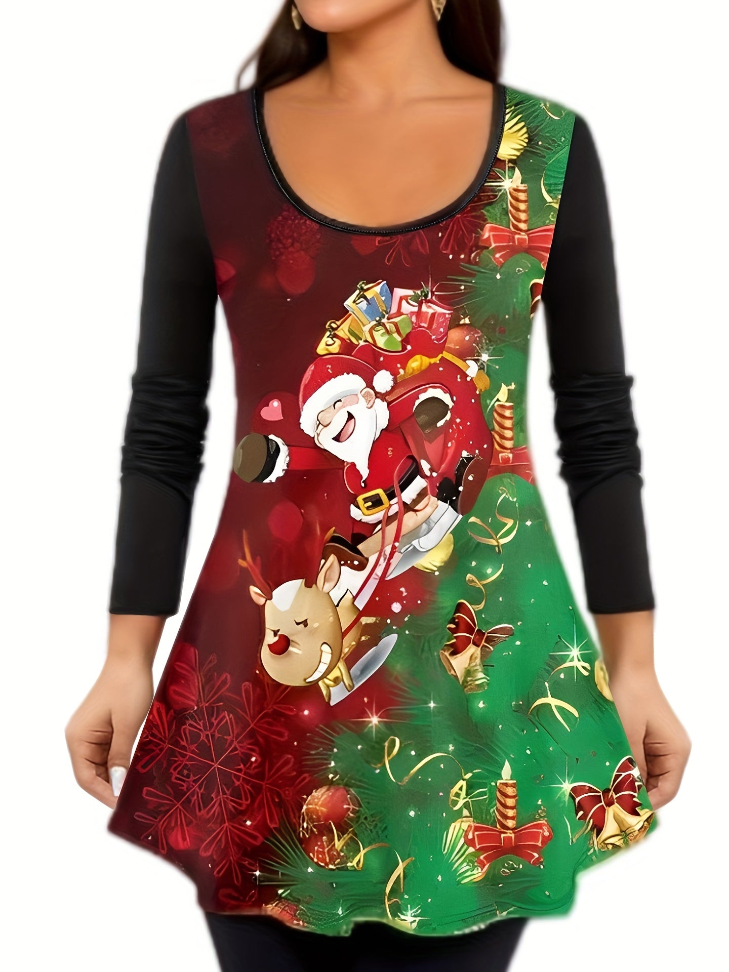 Women's Plus Size Santa Claus & Elk Print Peplum Top & Leggings Set