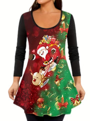 Women's Plus Size Santa Claus & Elk Print Peplum Top & Leggings Set
