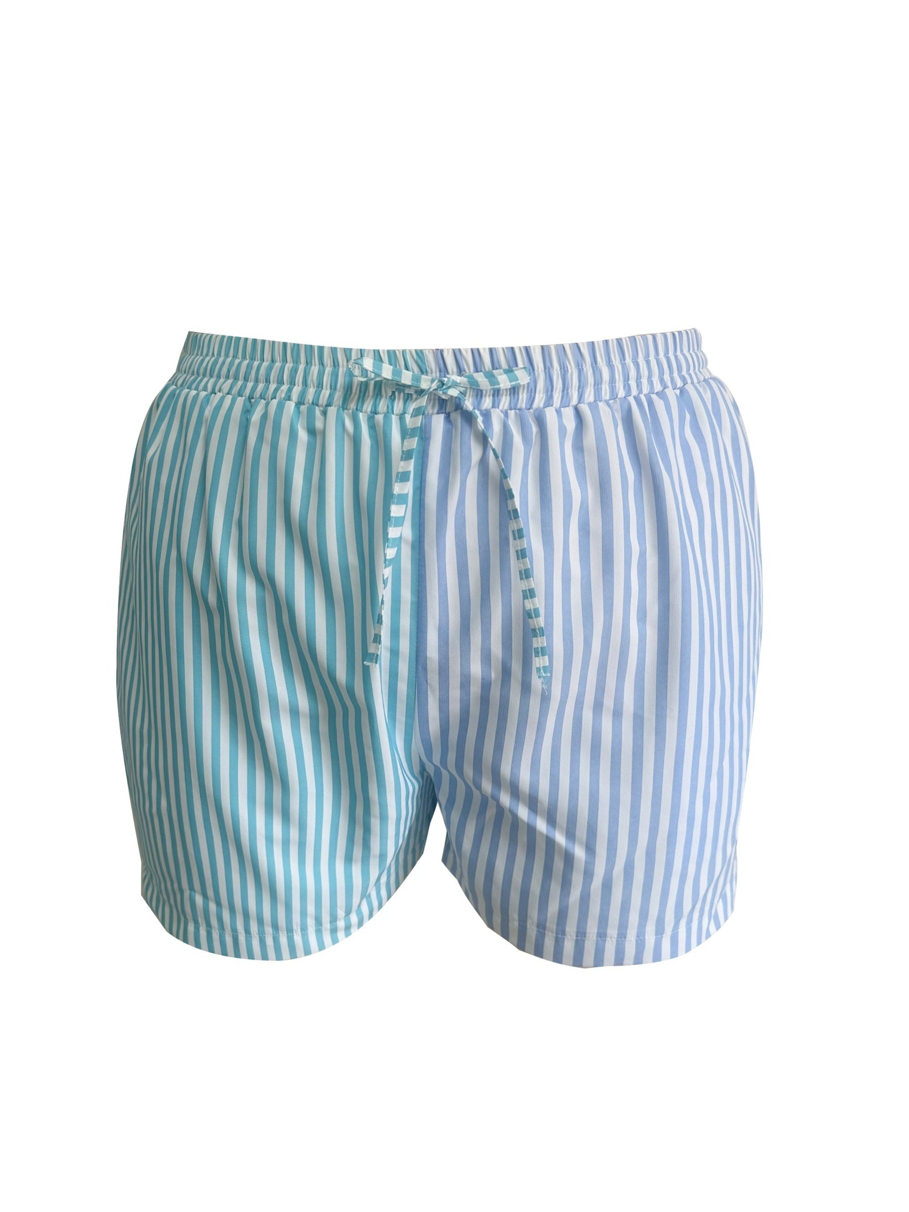  Stripe Print Shirt & Drawstring Shorts Set