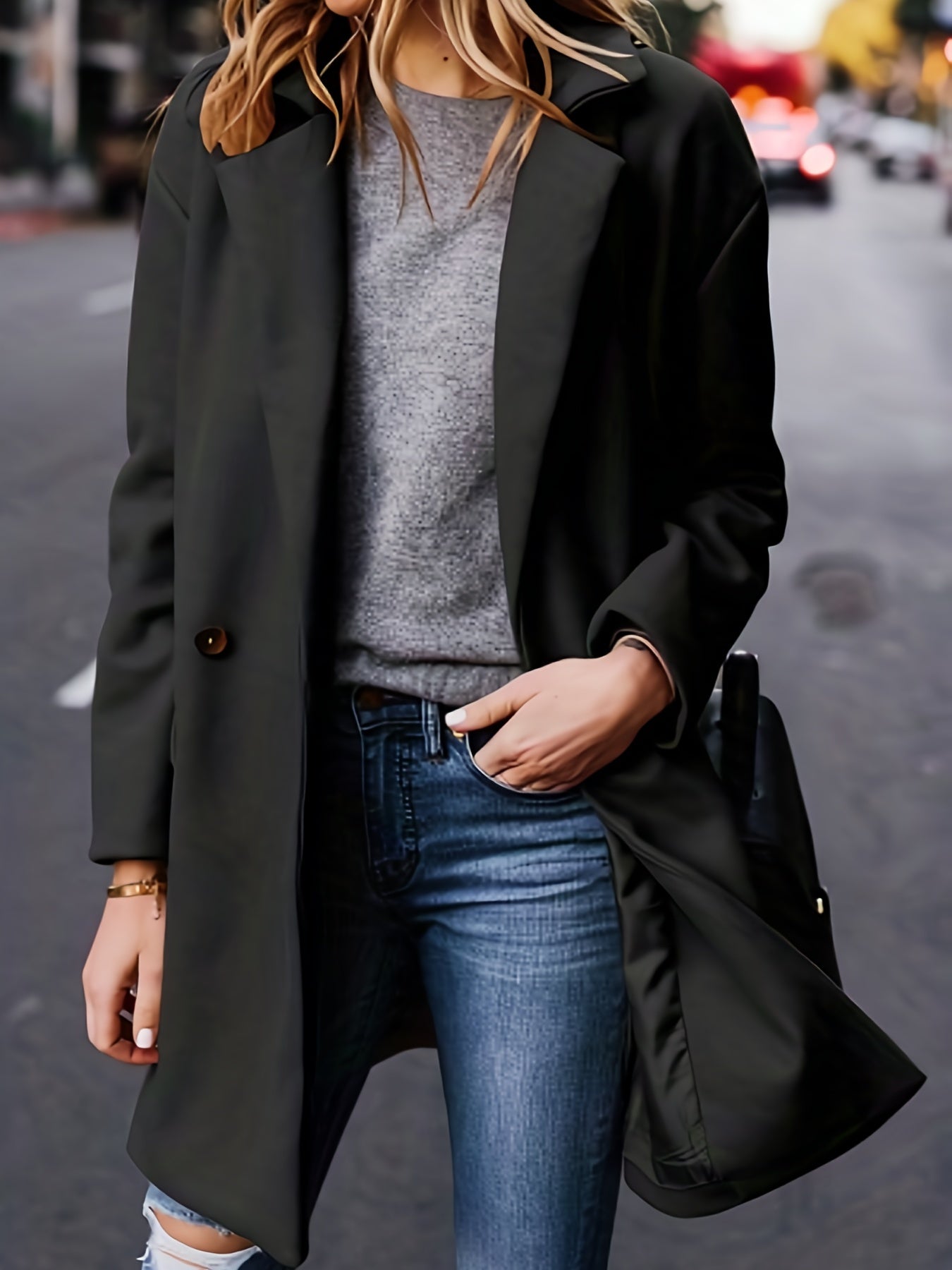 Solid Single Breasted Casual Lapel Blazer Long Sleeve