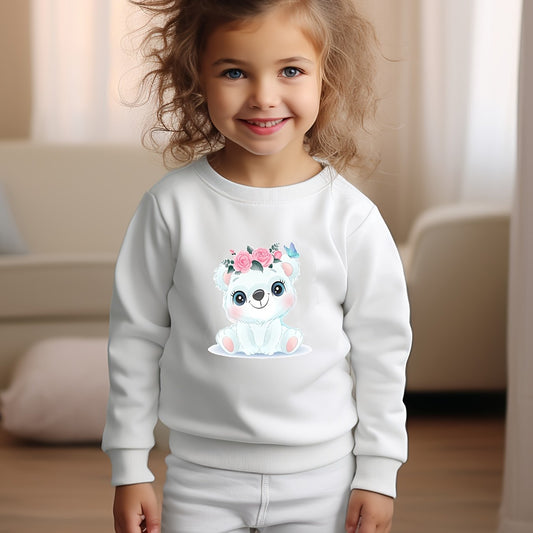 Adorable Flower Bear Crew Neck Sweatshirt Kids Christmas Gift