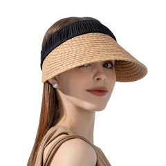 Straw Visor Hat Casual Ponytail Sun Hat UV Protection Foldable