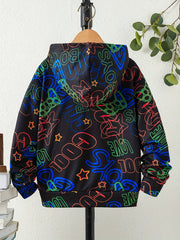 Boys Luminous Letter & Gamepad Print Hooded Sweatshirt