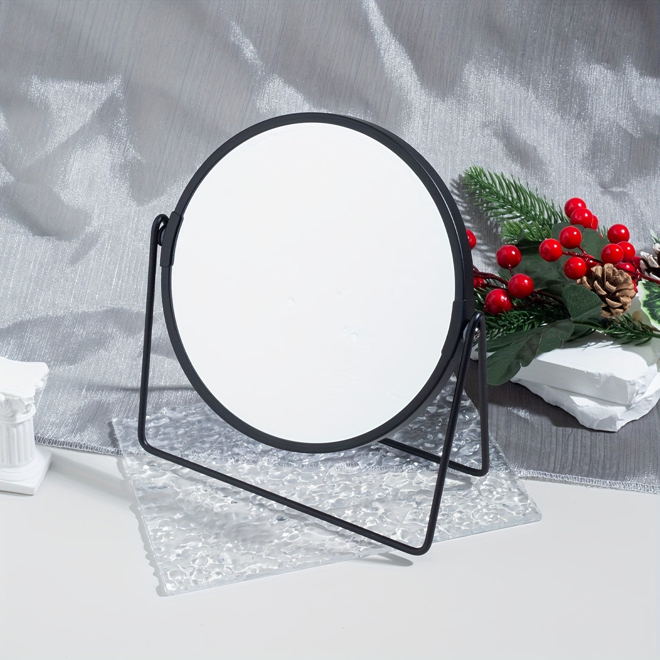 Vintage Metal Makeup Mirror Double Sided Round Beauty Mirror