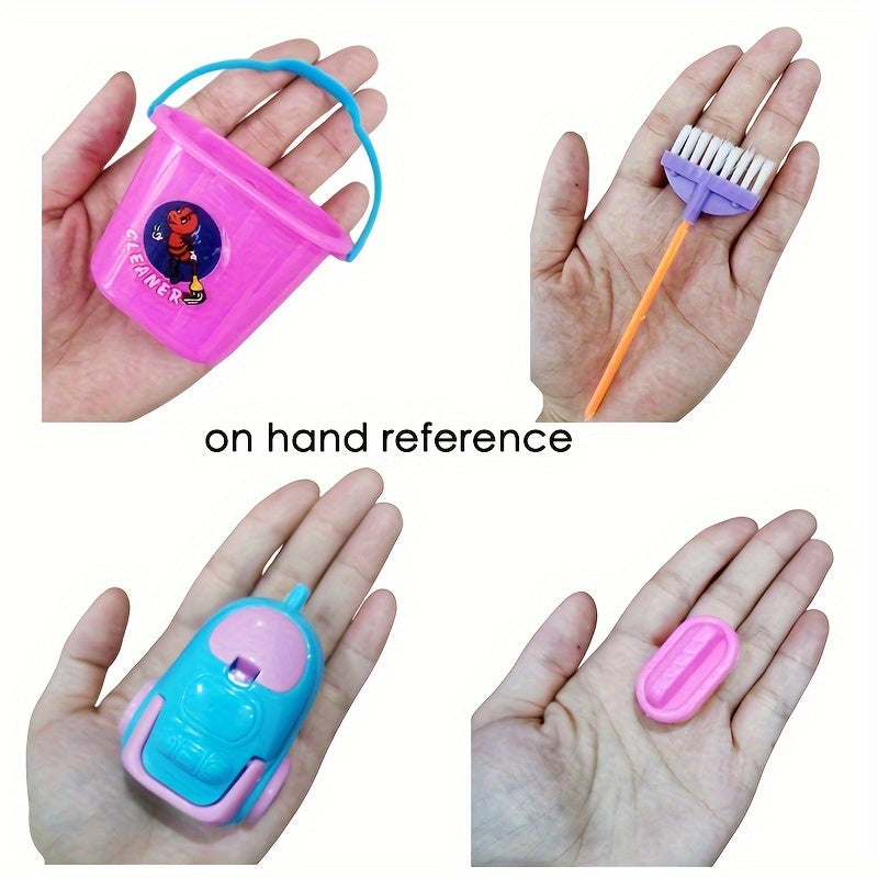 9pcs Doll Cleaning Tools Set Broom Bucket Dollhouse Furniture Decor