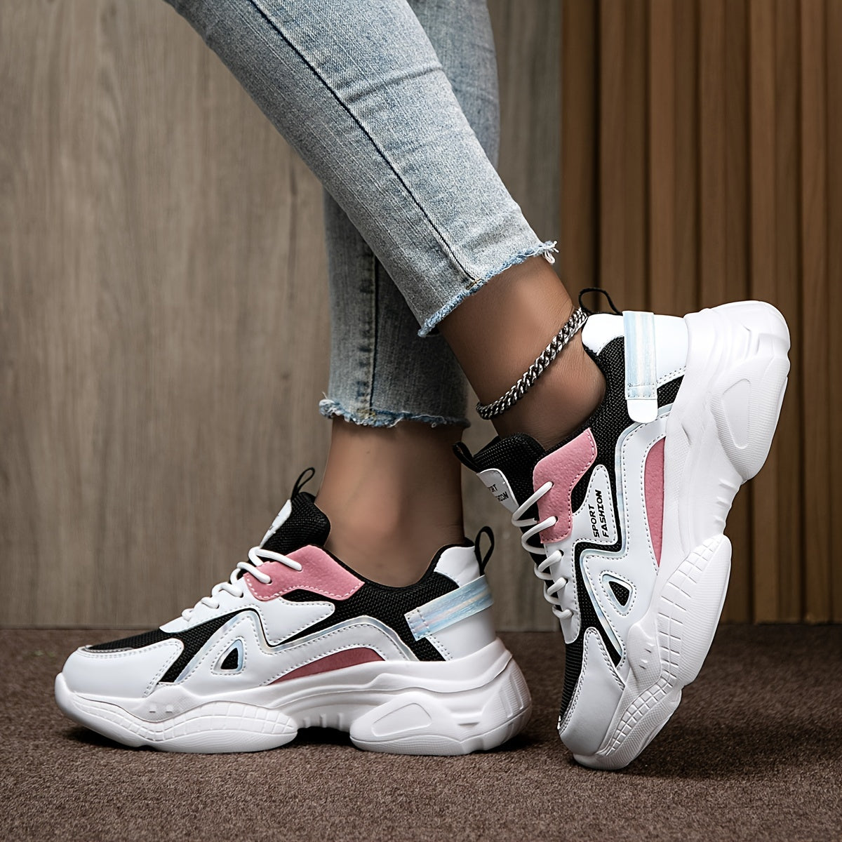 Women's Chunky Sneakers Faux Leather Casual Running Shoes