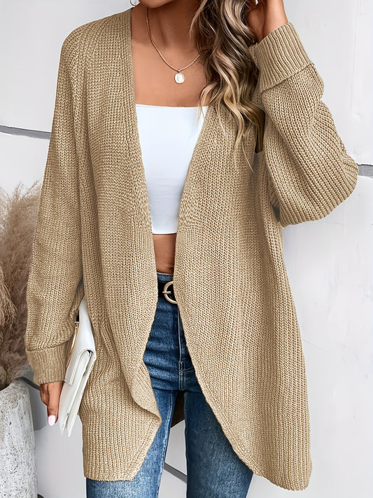  Solid Long Sleeve Open Front Cardigan
