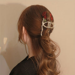 Red Rose Rhinestone Hair Claw Clip Strong Grip Hair Jaw Clip