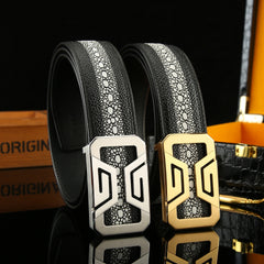 Men's Fish Embossed Belt Cowhide Texture 1.5in Width