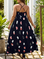  Feather Print Maxi Cami Dress
