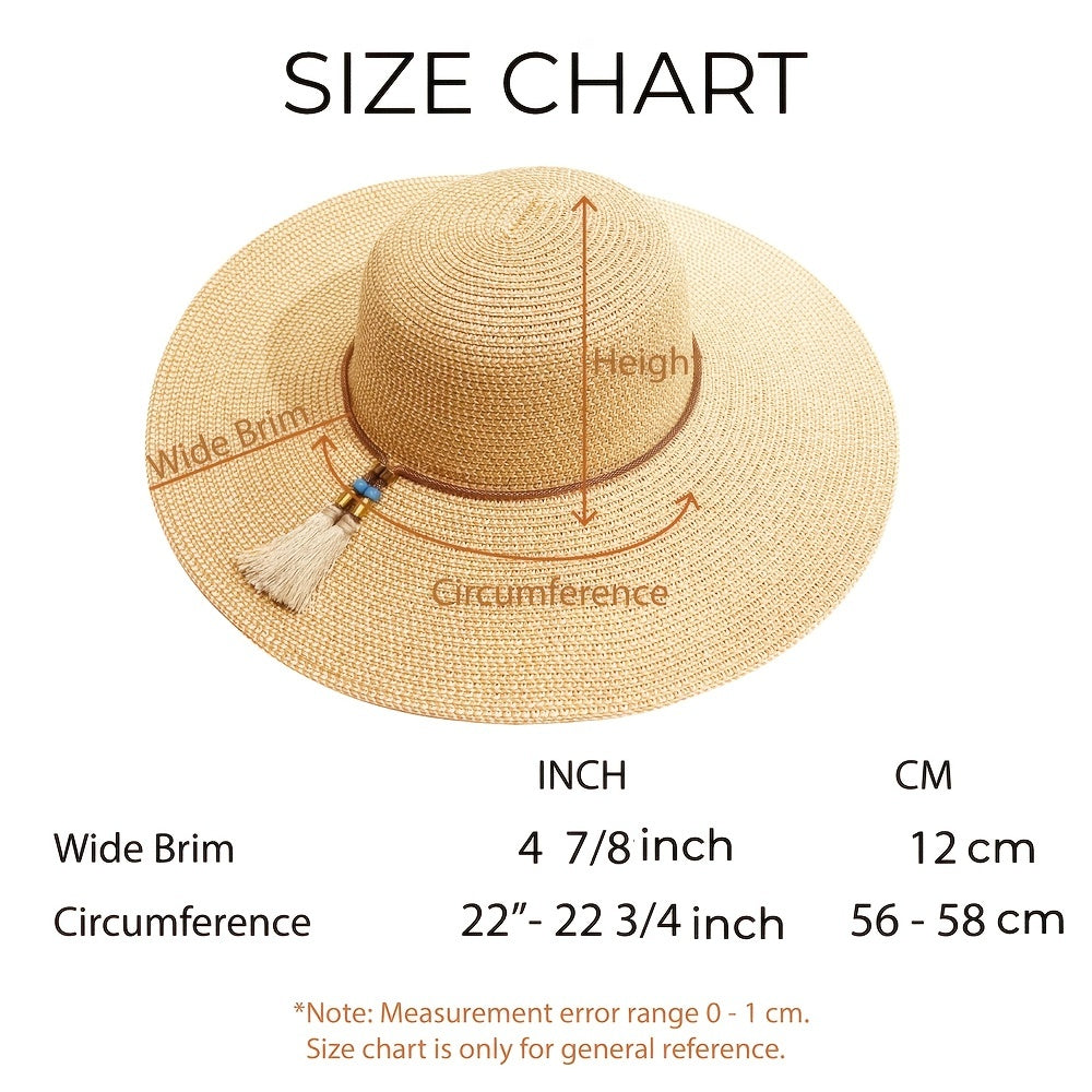 Boho Sun Hat Tassel Chain Decor Straw Beach Hat