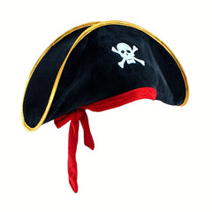 3pcs Halloween Pirate Costume Set Red Ribbon Captain & Hat Hook & Golden Mask