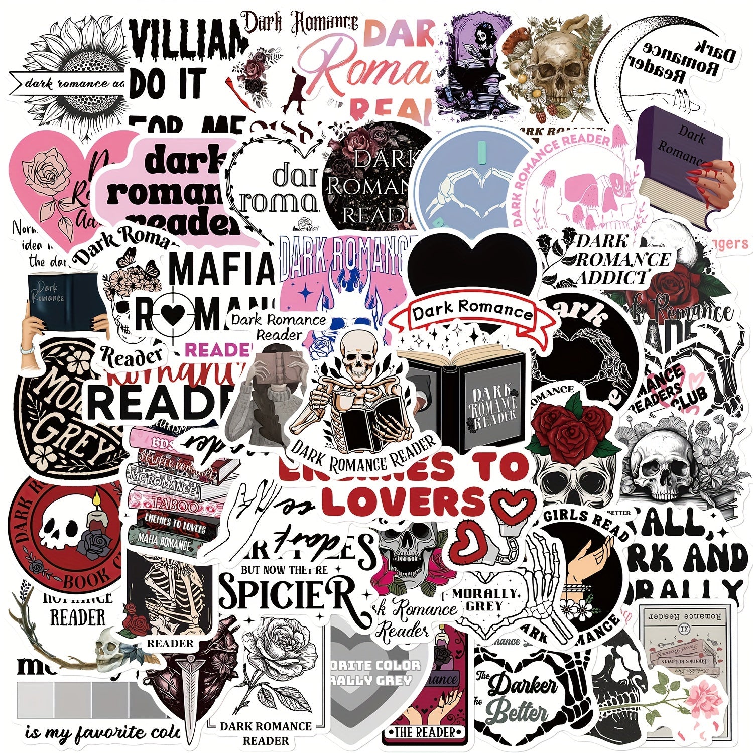 50pcs Dark Romance Readers Sticker Vinyl Waterproof Scrapbook Laptop