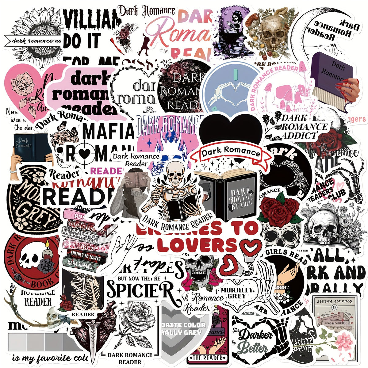 50pcs Dark Romance Readers Sticker Vinyl Waterproof Scrapbook Laptop
