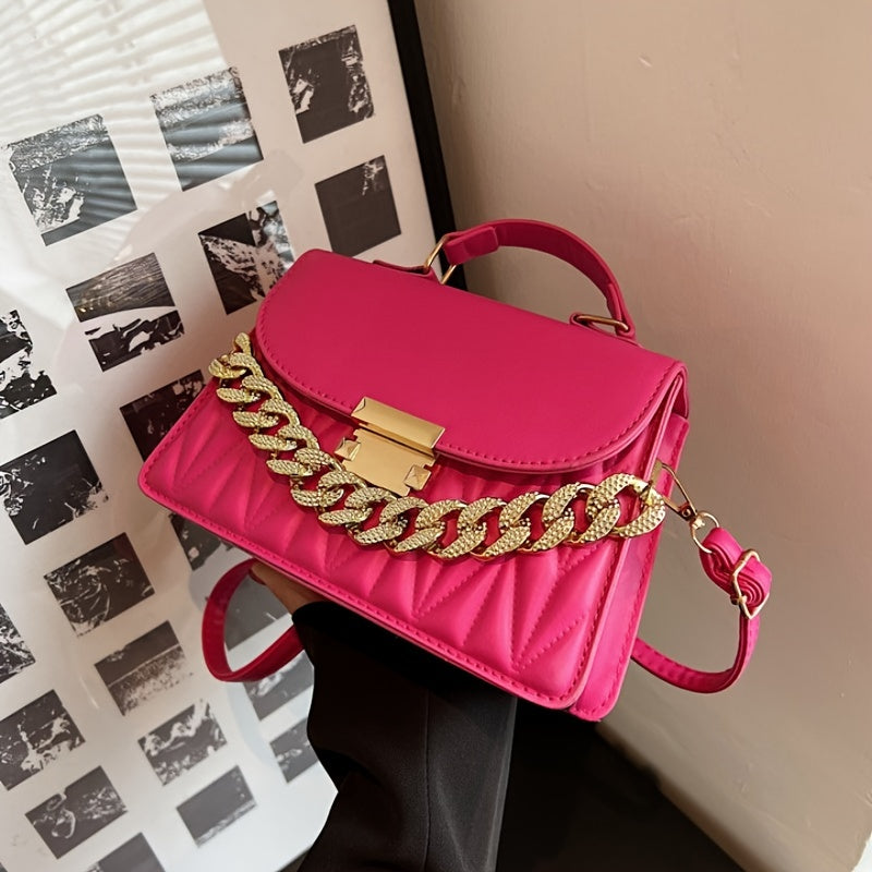 Quilted Shoulder Bag Solid Crossbody Bag Chain Decor Niche Satchel