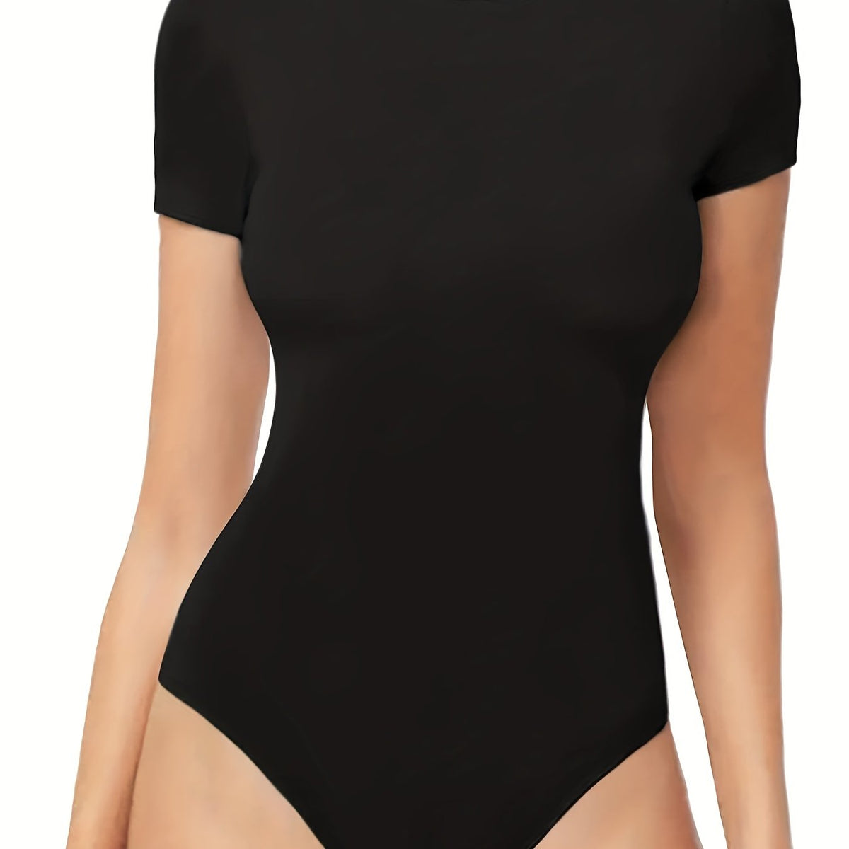 Solid Crew Neck Short Sleeve Bodysuit