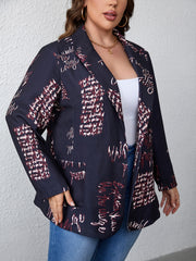  Graffiti Print Long Sleeve Blazer with Pockets