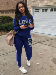  Leopard Print Pullover & Striped Pants Two Piece Set