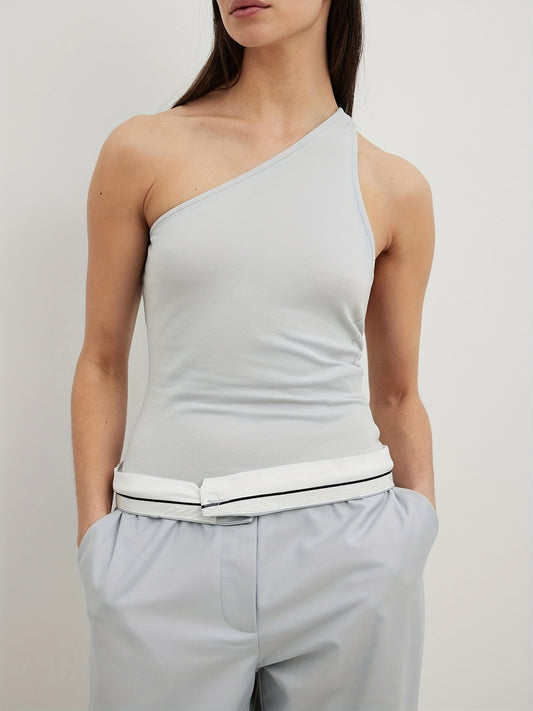 One Shoulder Sexy Bodysuit Summer Solid Backless Bodysuit
