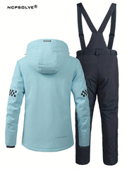 Checkerboard & Letter Print Ski Set Hooded Jacket & S