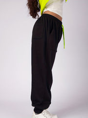  Solid Elastic Drawstring Tapered Leg Pants With Pockets