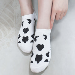 5 Pairs Cartoon Cow Print Socks & Lightweight Ankle Socks Women's Stockings