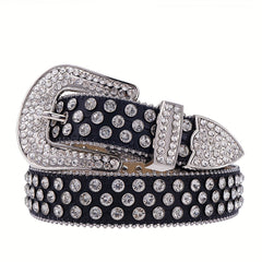 Sparkling Rhinestone Western Cowgirl Studded PU Leather Belt
