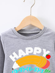 Boys Cartoon Letter Print Happy School Sweatshirt