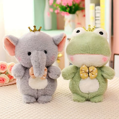2pcs Plush Elephant Frog Duckling Piglet Toys Crown Bow Accents