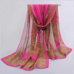 Boho Vintage Print Chiffon Silk Scarf - Summer Beach Towel Shawl