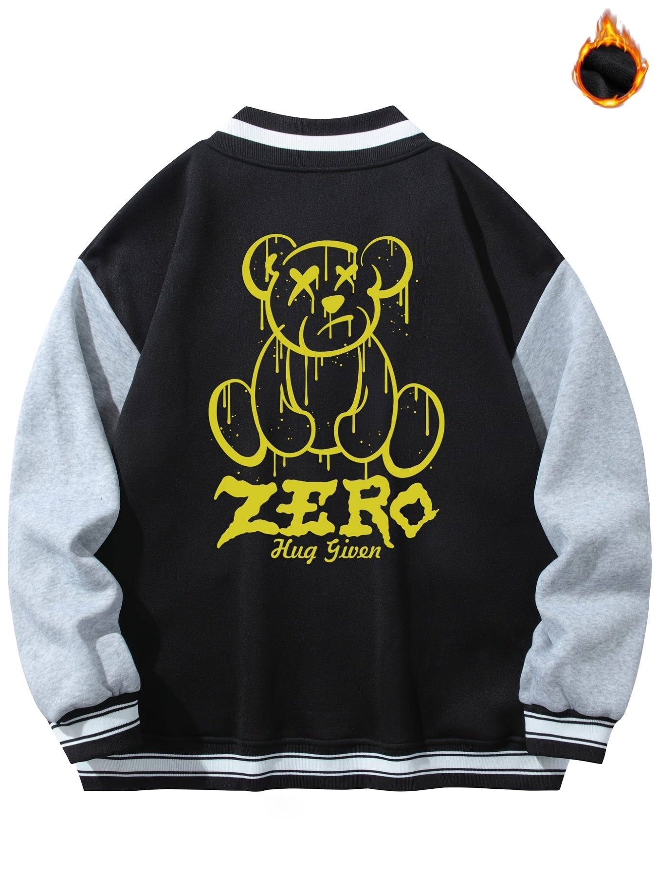 Men's Baseball Collar Muppet Bear Print Jacket