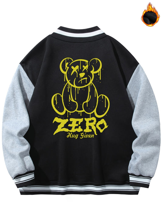 Men's Baseball Collar Muppet Bear Print Jacket