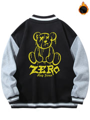 Men's Baseball Collar Muppet Bear Print Jacket