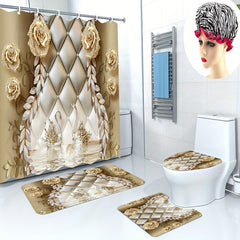 5pcs Waterproof Shower Curtain Set with 12 Hooks