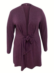  Solid Long Sleeve Belted Cardigan