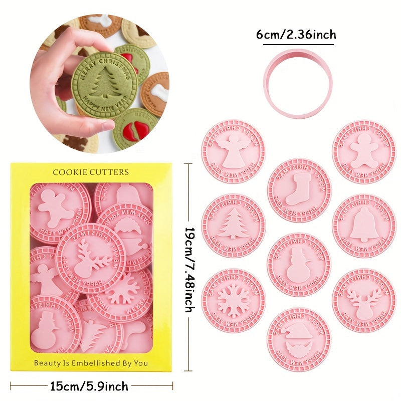 9pcs Christmas Sandwich Biscuit 3D Cookie Press Mold Set
