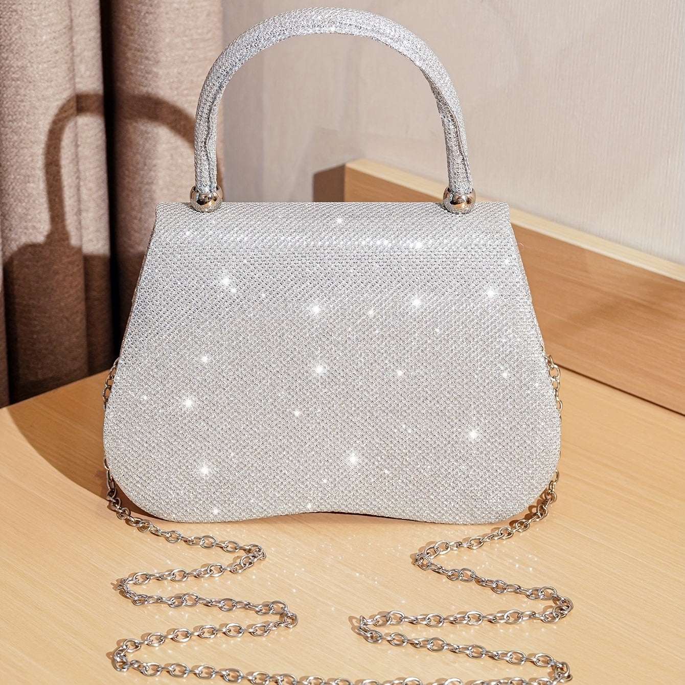 Glitter Flower Rhinestone Evening Satchel Bag for Party