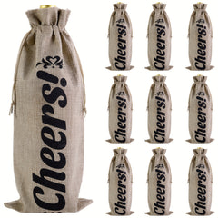 5-Piece Linen Wine Gift Bag Set with Drawstring - Wine Wrapping Bags for Bottles