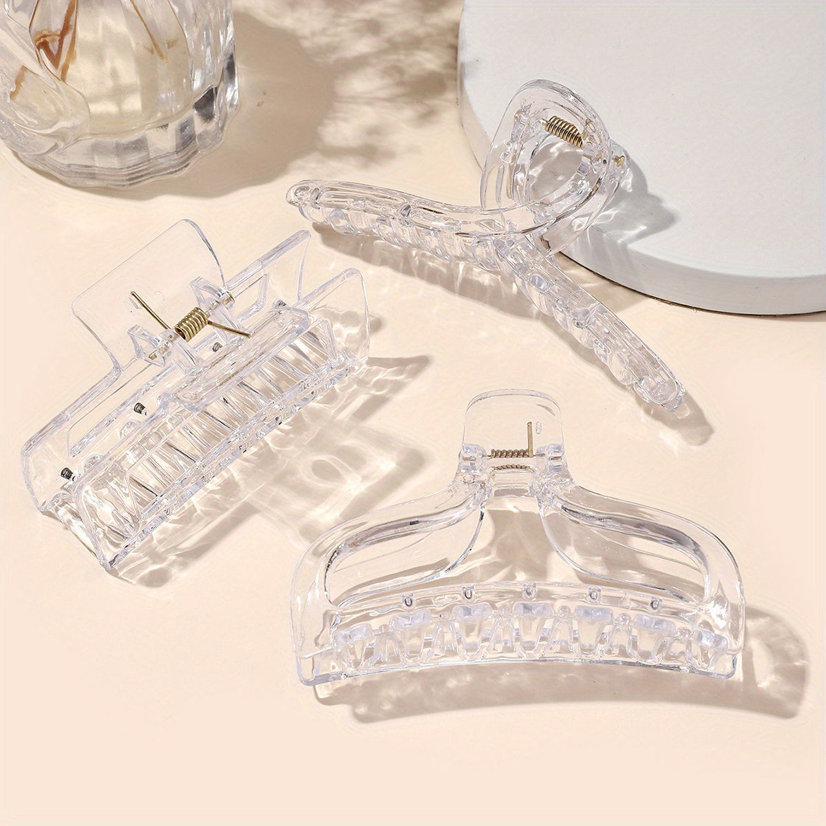 3pcs Large Hair Claw Transparent Plastic Shark Claw Style Hair Accessories