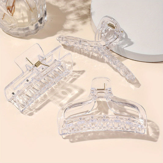 3pcs Large Hair Claw Transparent Plastic Shark Claw Style Hair Accessories