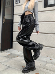  Faux Leather Wide Leg Trousers