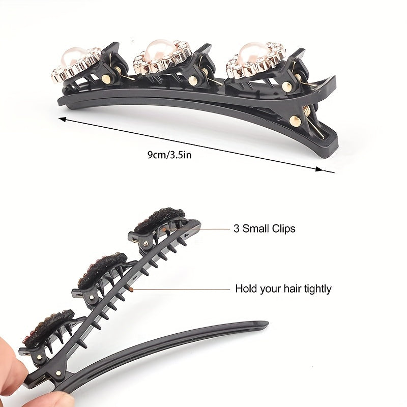 4PCS Braided Hair Clips Women Crystal Rhinestones Random Pattern