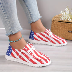 Women's Striped Canvas Sneakers Lace Up Lightweight Shoes