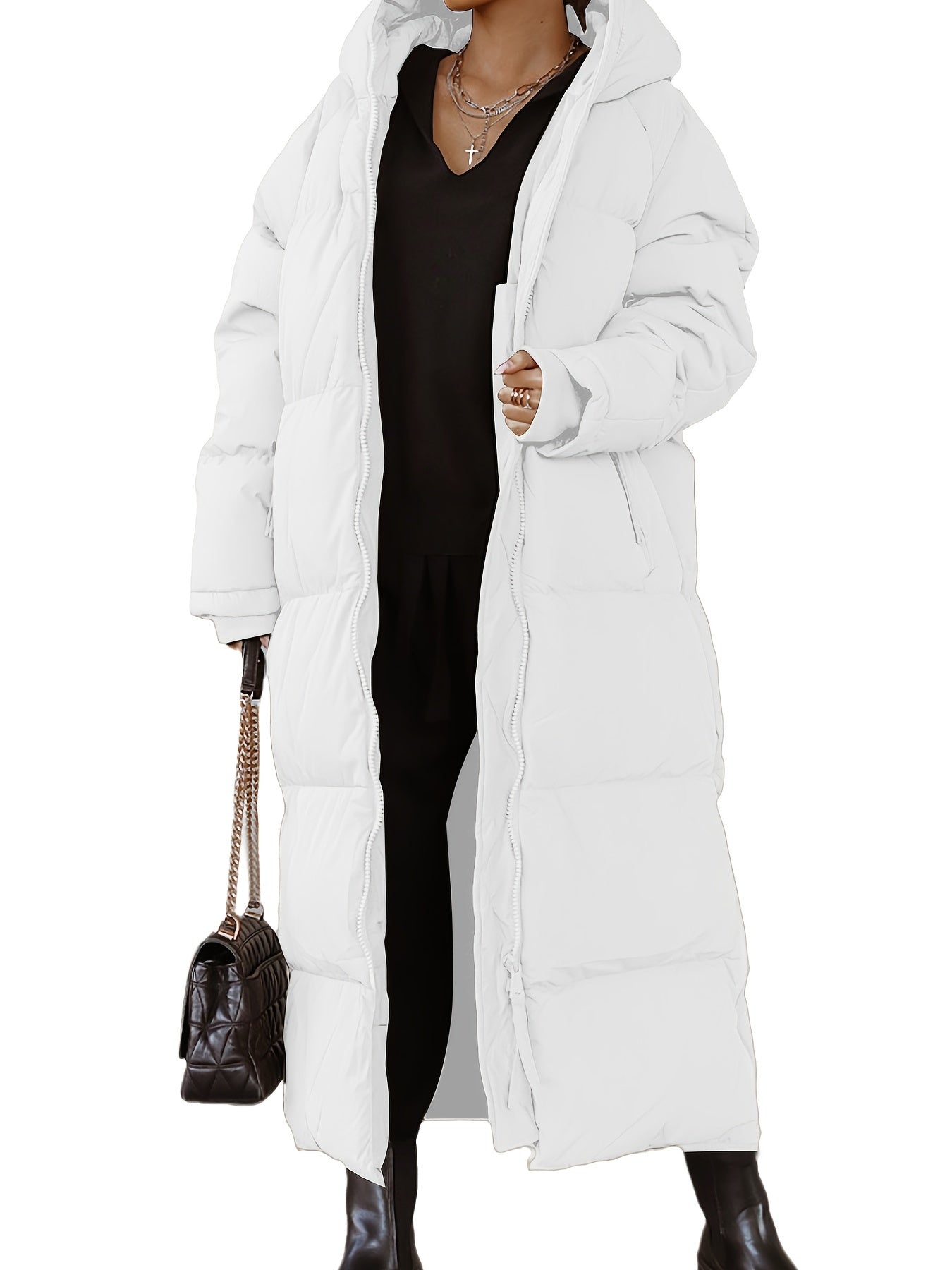 Long Length Down Perka Casual Hooded Zip Up Warm Outerwear
