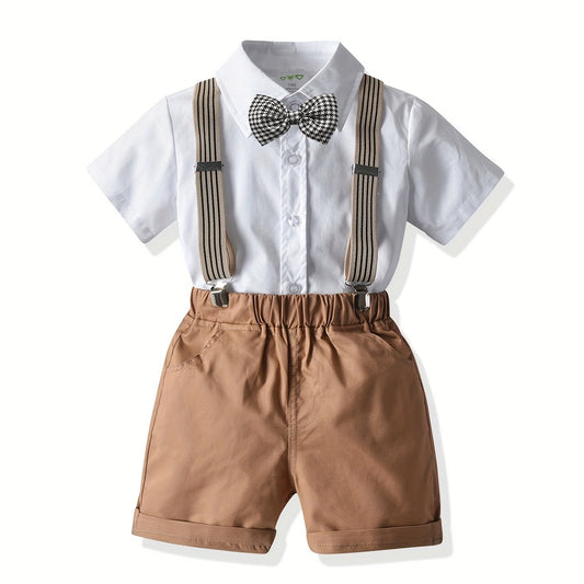 Boys Short Sleeves Shirt & Suspender Shorts Set