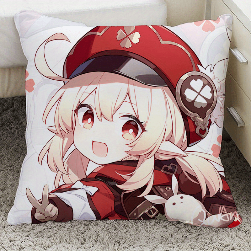 Anime Game Character Velvet Pillow Cover Soft Peach Skin Cushion 17.7x17